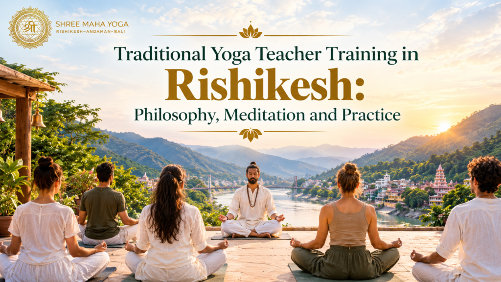 Traditional Yoga Teacher Training in Rishikesh with meditation, yoga philosophy and practice at Shree Maha Yoga
